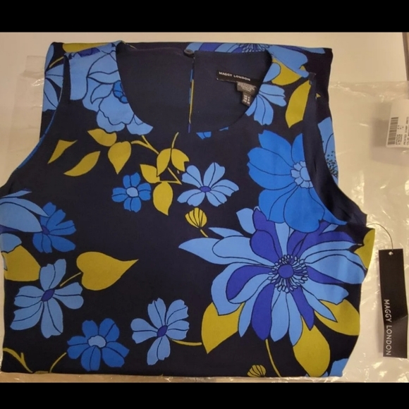 Maggy London Asymmetrical Blue Multicolored Floral Print Scarf Dress - Picture 7 of 7